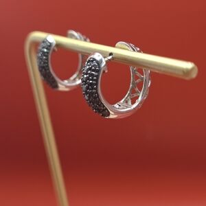 Sterling Silver Black Spinel Huggie Hoop Earrings